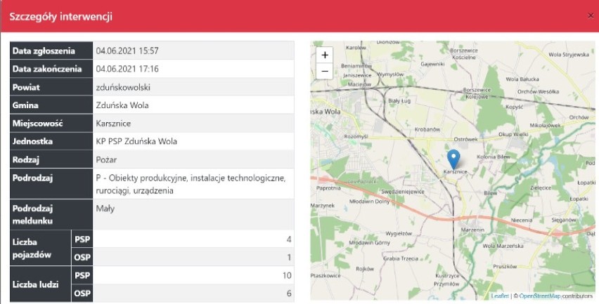 Pożar w szwalni przy ul. Kosynierów w Karsznicach 