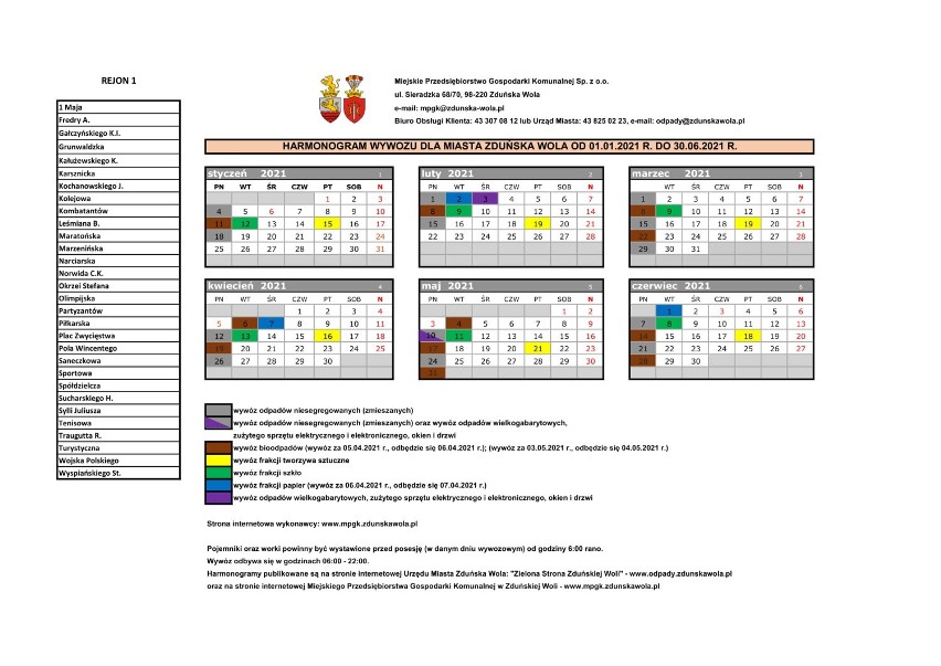 Harmonogramy wywozu śmieci w Zduńskiej Woli od stycznia. Pierwsze półrocze 2021