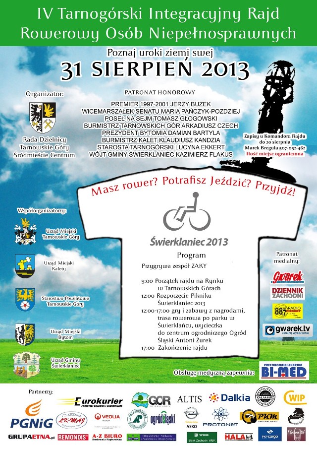 IV Tarnogórski Integracyjny Rajd Rowerowy Osób Niepełnosprawnych - plakat z programem