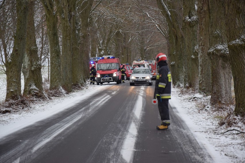 Wypadek pod Chlebowem. Kierowca wjechał w drzewo (WIDEO, FOTO)