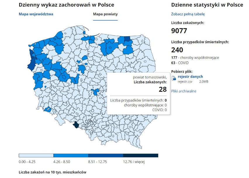 Koronawirus w powiecie tomaszowskim. Prawie sto przypadków zakażeń od środy, 23 grudnia i kolejne zgony