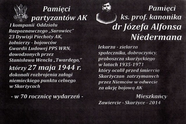 Odsłonięcie tablicy w Zawierciu-Skarżycach.