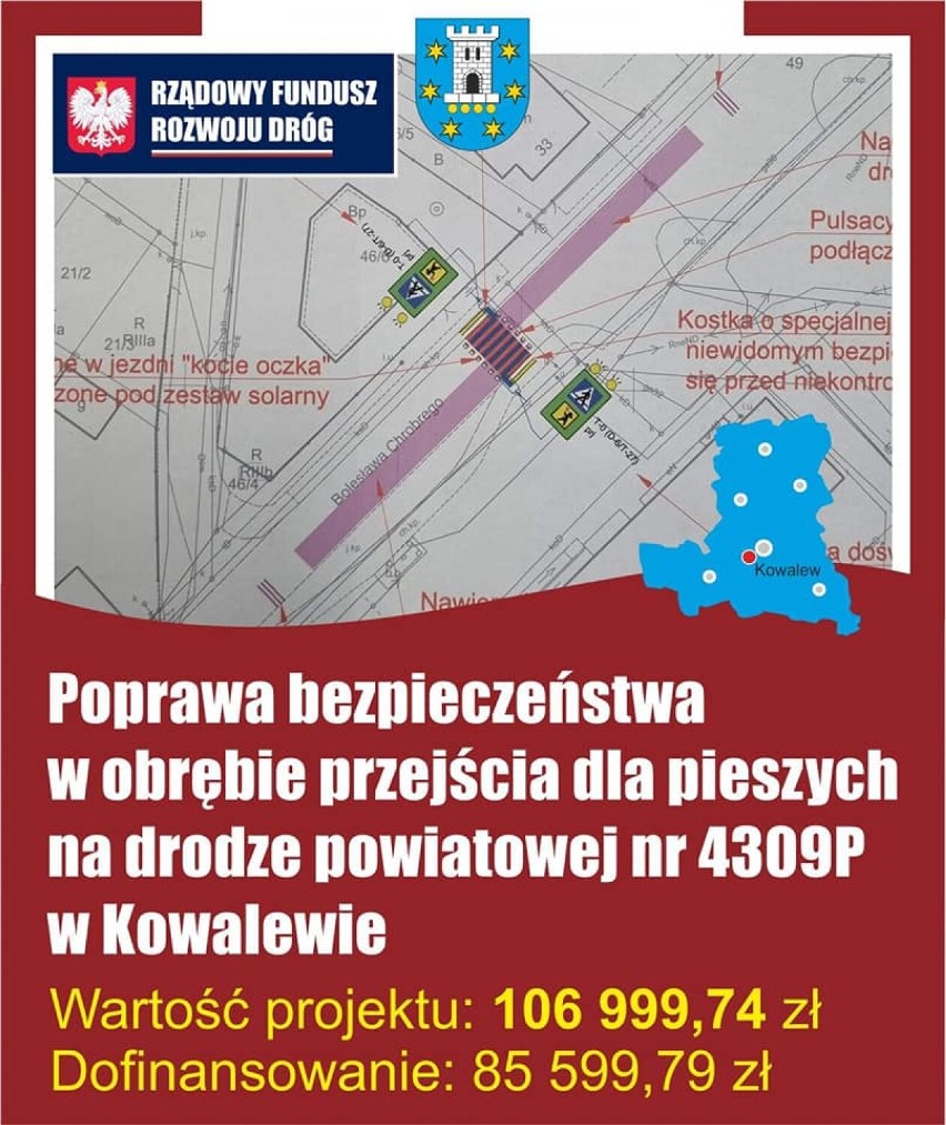 Powiat pleszewski pozyskał dofinansowanie na budowę nowoczesnych przejść dla pieszych w Dobrzycy i Kowalewie