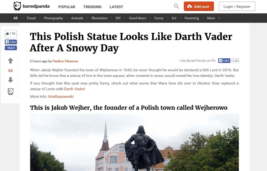 Wejherowski Darth Vader trafił na anglojęzyczną stronę [SONDA]