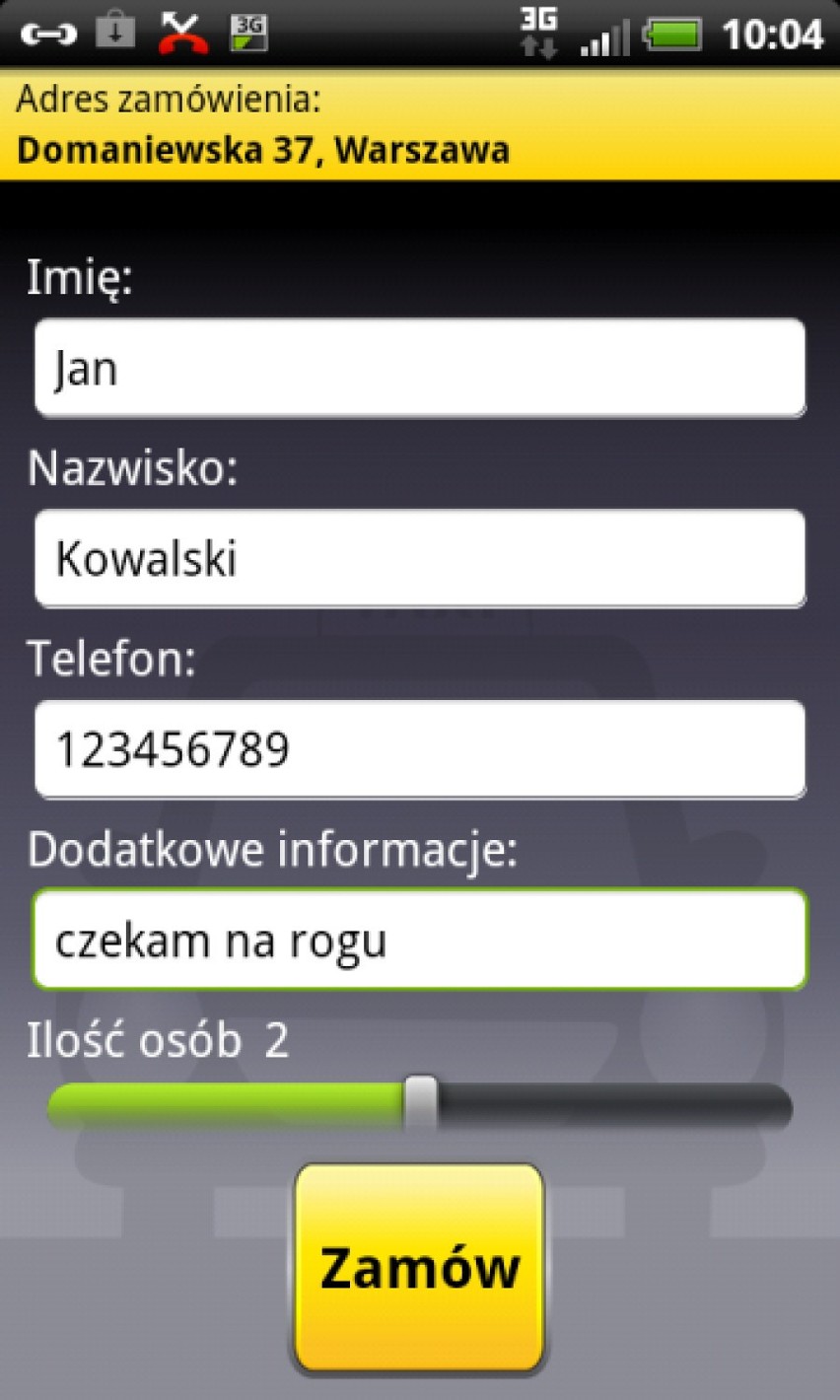 iTaxi już działa - screen z aplikacji