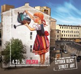Mural Dziewczynka z konewką na znaczku pocztowym