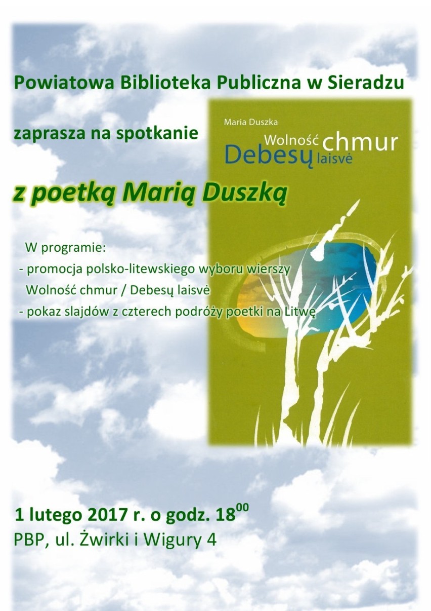 Spotkanie z poetką Marią Duszką w Sieradzu - w środę 1 lutego w Powiatowej Bibliotece Publicznej