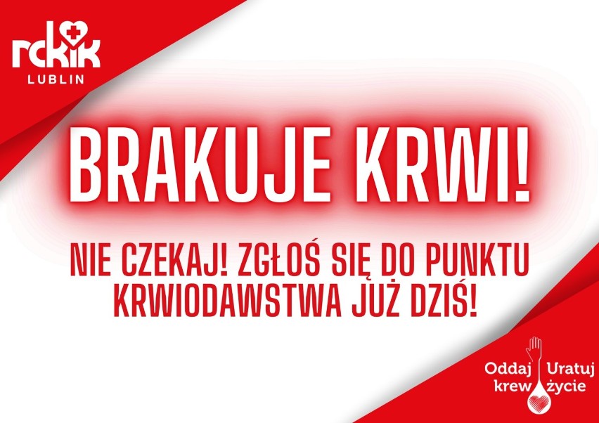 Apel RCKiK w Lublinie. Krew pilnie potrzebna! Poznaj harmonogram najbliższych terenowych akcji poboru krwi w woj. lubelskim