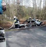 W Tleniu spalił się samochód. Ogień przedostał się do lasu