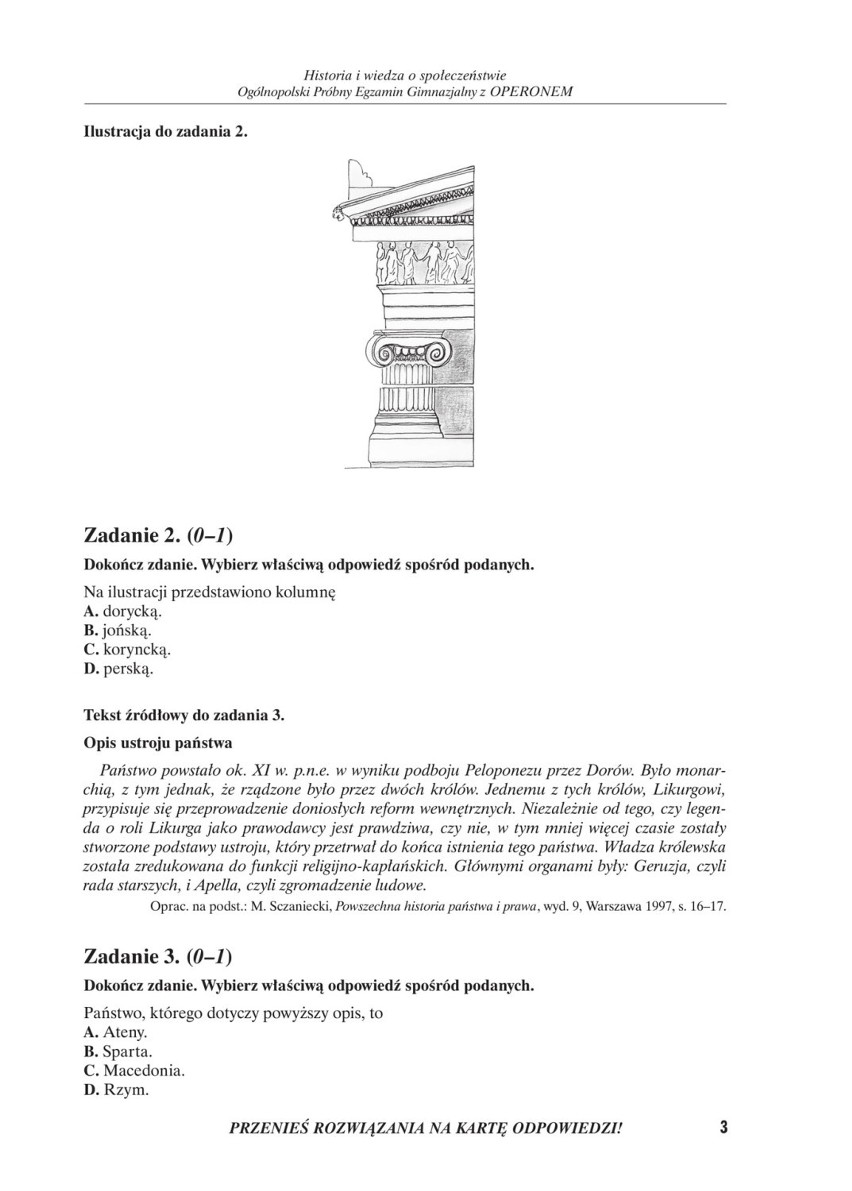 Próbny Egzamin Gimnazjalny Operon 2018: historia, wos.