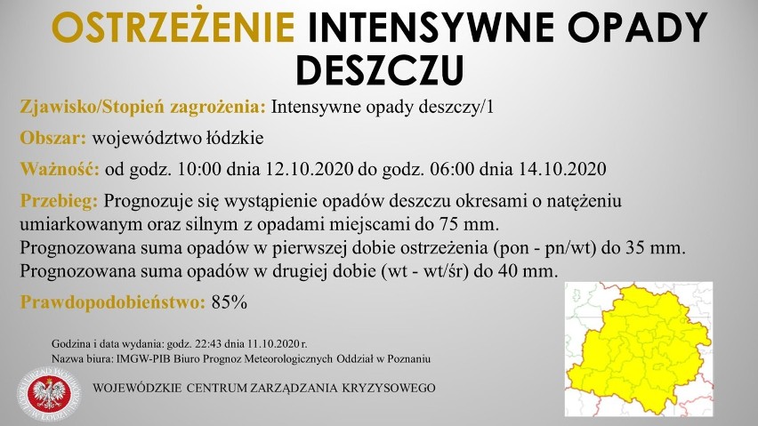 Ostrzeżenie przed intensywnymi opadami deszczu dla powiatu tomaszowskiego i opoczyńskiego