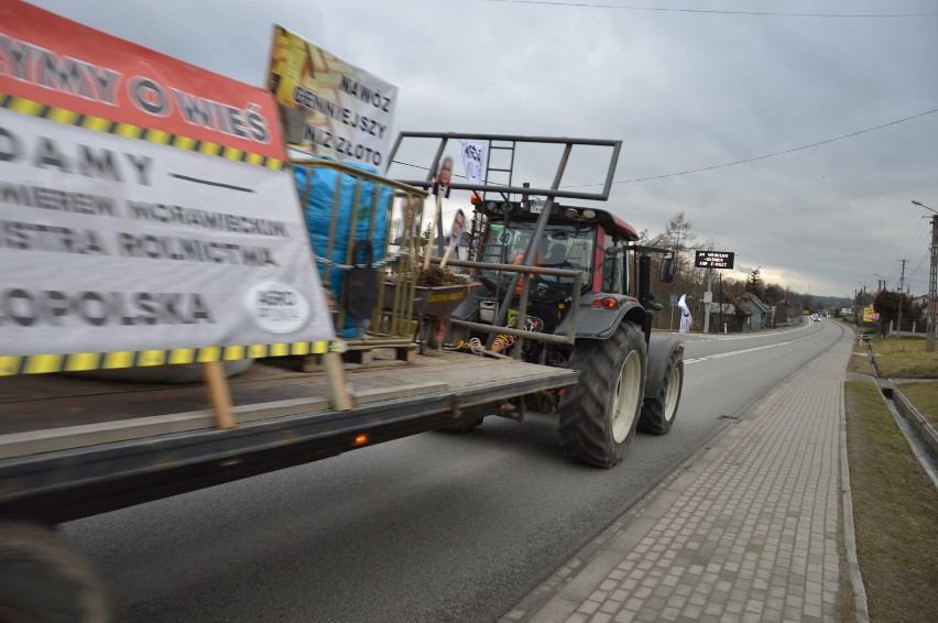 Przejazd kolumny protestujących rolników przez Łapczycę w...