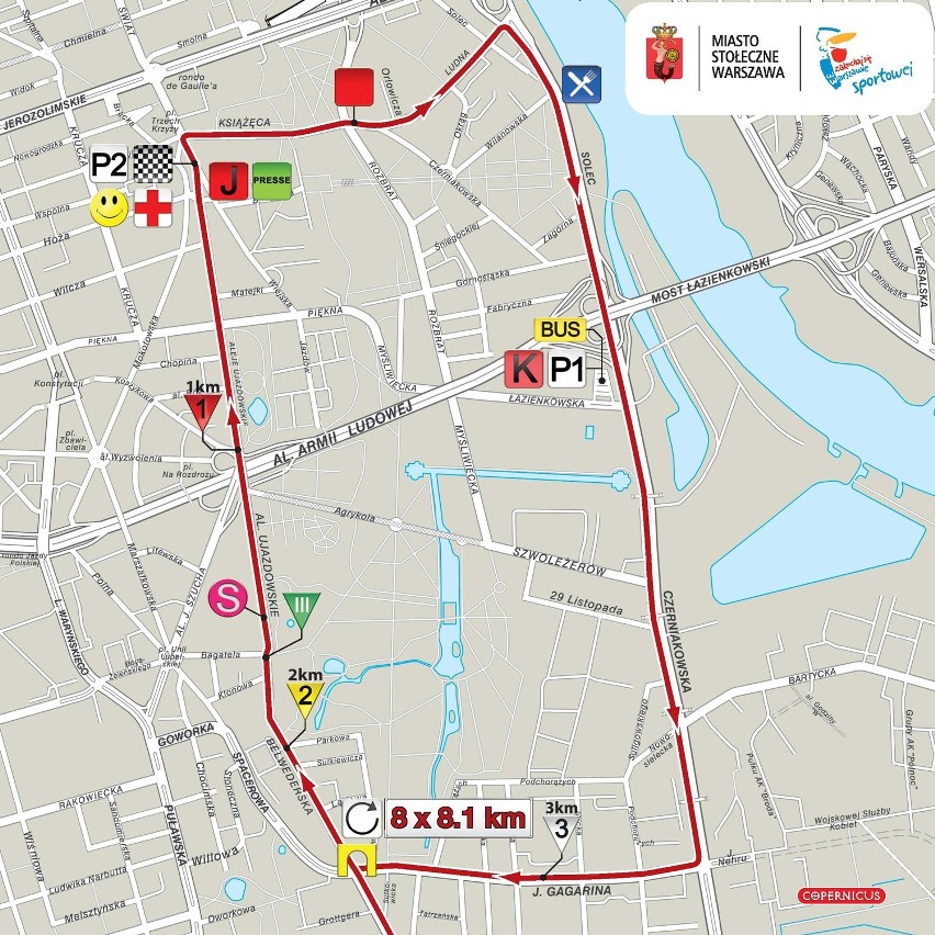 Mapa finiszu wyścigu w Warszawie
