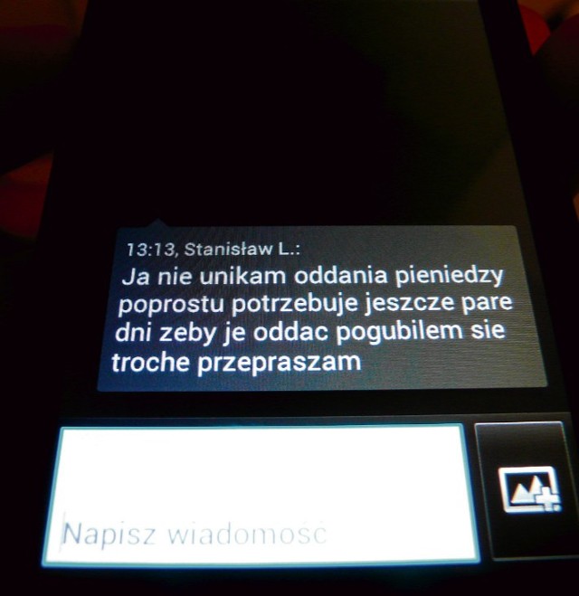 Kilka tygodni temu takiego SMS-a wysłał Stanisław L. synowi p. Czerneckiej