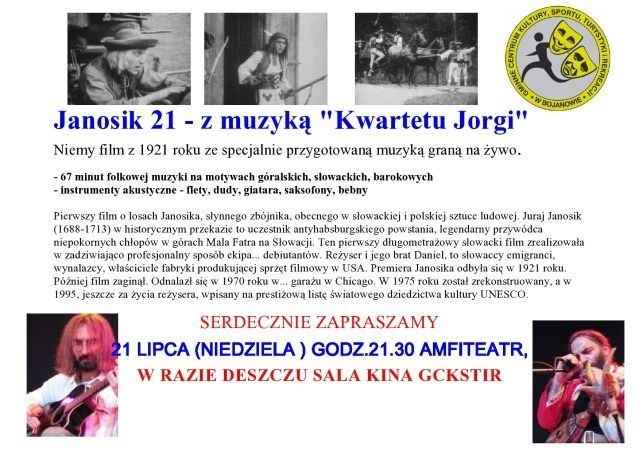 Kwartet Jorgi w Bojanowie zaprezentuje 67 minut folkowej muzyki ilustrującej film „Janosik” z 1921 roku.