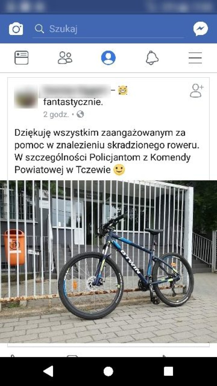 Gdańszczanin podziękował tczewskim policjantom za odzyskanie skradzionego roweru
