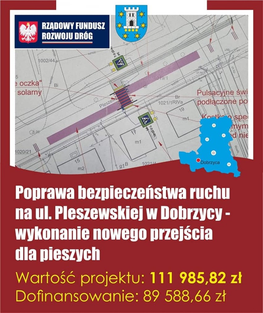 Powiat pleszewski pozyskał dofinansowanie na budowę nowoczesnych przejść dla pieszych w Dobrzycy i Kowalewie