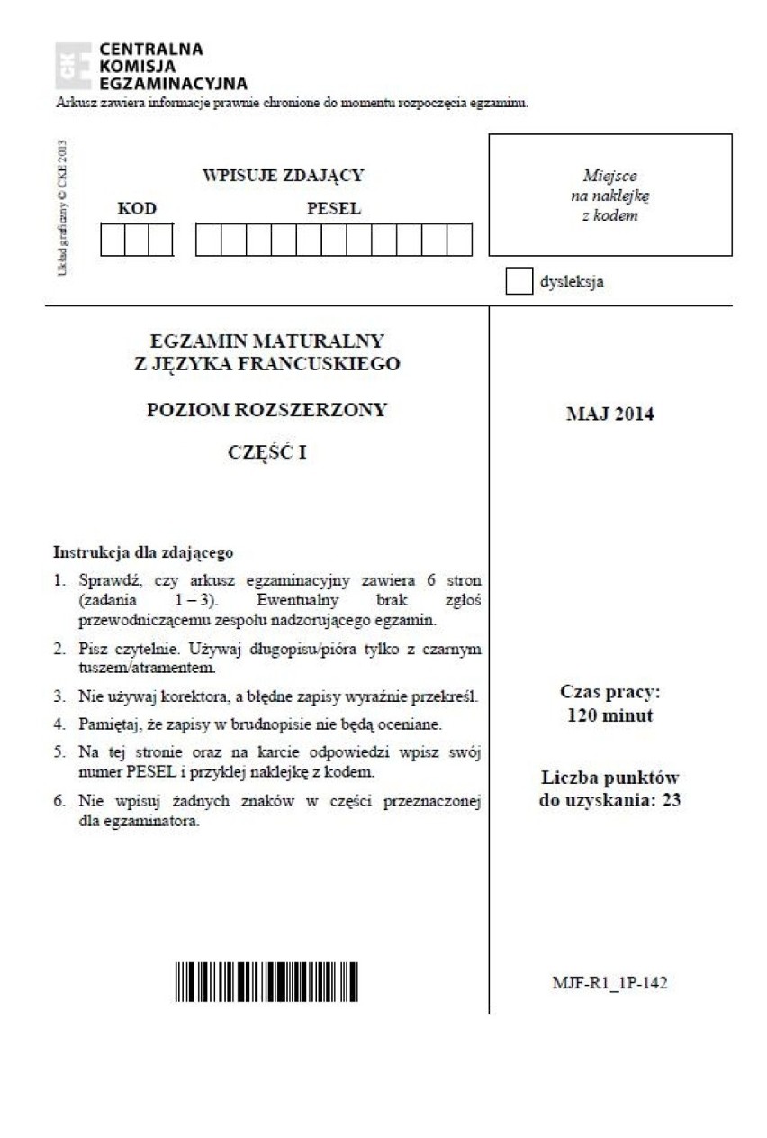 Matura 2014: Język francuski - poziom rozszerzony