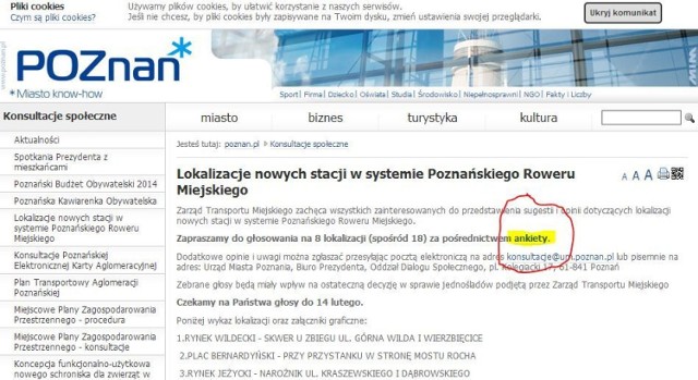 Tak wygląda strona urzędu i zachęcanie do głosowania