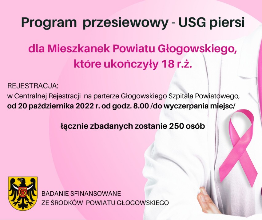 Badanie przesiewowe USG piersi dla mieszkanek powiatu głogowskiego. Program ruszył 20 października