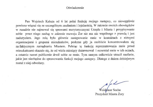 Wojciech Kałuża odwołany z funkcji wiceprezydenta Żor!