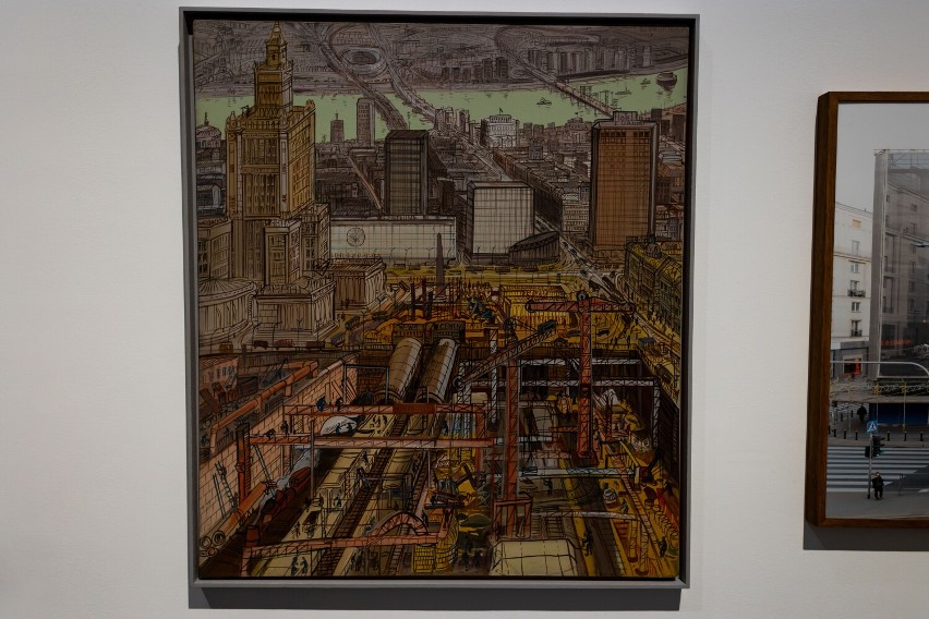 Obraz Edwarda Dwurnika, "Budowa Dworca Centralnego"