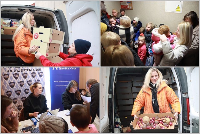 Tak było w piątek podczas akcji przekazywania żywności mieszkającym we Włocławku Ukraińcom, 10 lutego 2023 roku.