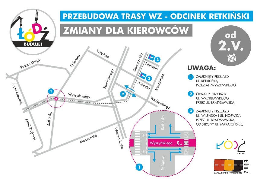 Trasa W-Z w Łodzi. Kolejne zmiany na Retkini