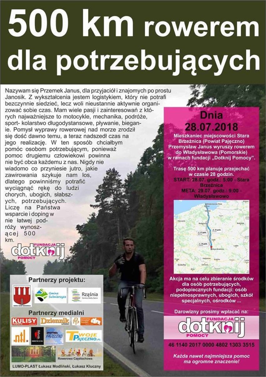 Przemysław Janus spod Pajęczna przejedzie na rowerze 500 km by pomóc choremu Kacprowi z Krzyworzeki