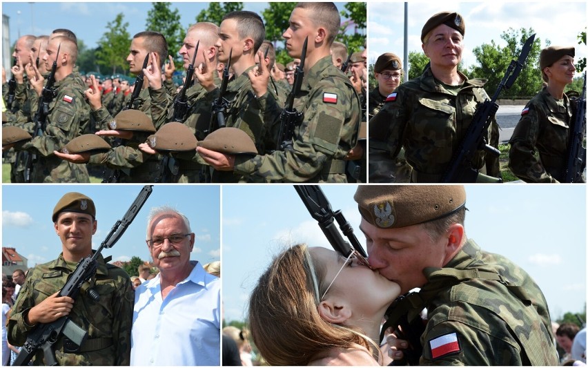 Żołnierze WOT z Dolnego Śląska złożyli przysięgę na bulwarze w Głogowie. Na uroczystości pojawili się też protestujący. Zdjęcia 