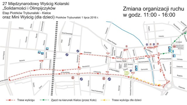 Międzynarodowy Wyścig „Solidarności” i Olimpijczyków w Piotrkowie, mapka objazdów