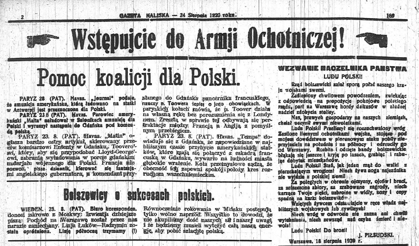 Gazeta Kaliska z 23 sierpnia 1920 r.