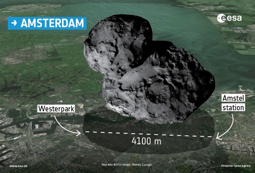 Copyright Comet: ESA/Rosetta/Navcam; Map data ©2014 Google,...
