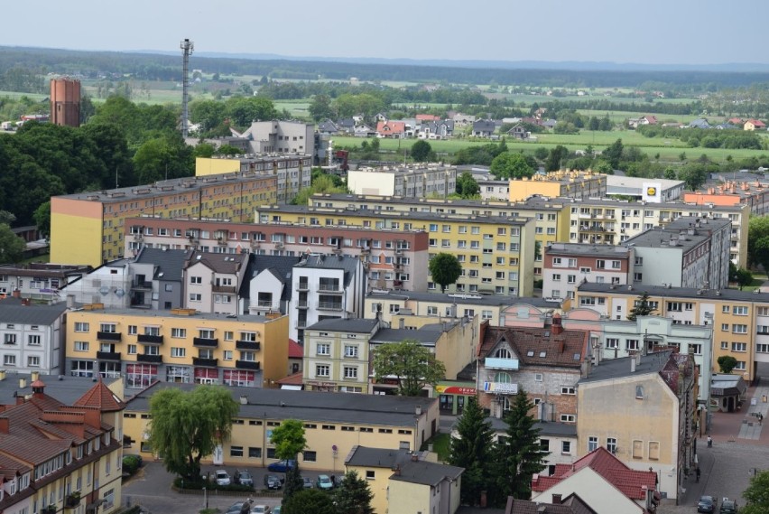 Człuchów. Miasto z perspektywy wieży zamkowej. Foto, video