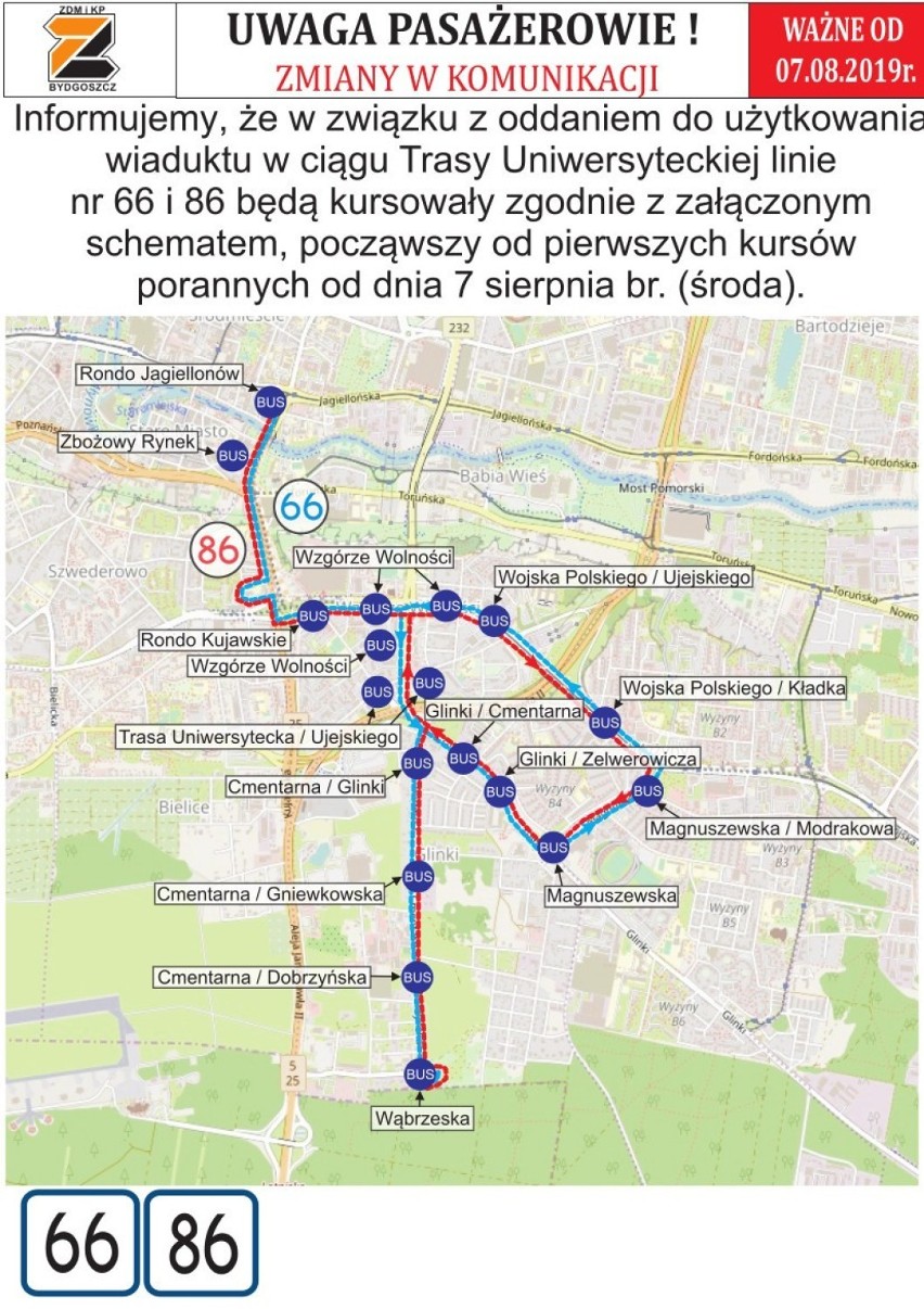 Uwaga. Zmiany na liniach autobusowych w Bydgoszczy po otwarciu Trasy Uniwersyteckiej
