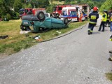 Dachowanie volkswagena w Przyborowie. Kierowca śmigłowce LPR przetransportowany do szpitala [ZDJĘCIA]