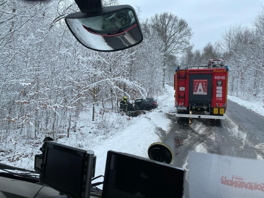 W Jamach pod Grudziądzem auto zjechało z drogi. Młoda kobieta trafiła do szpitala