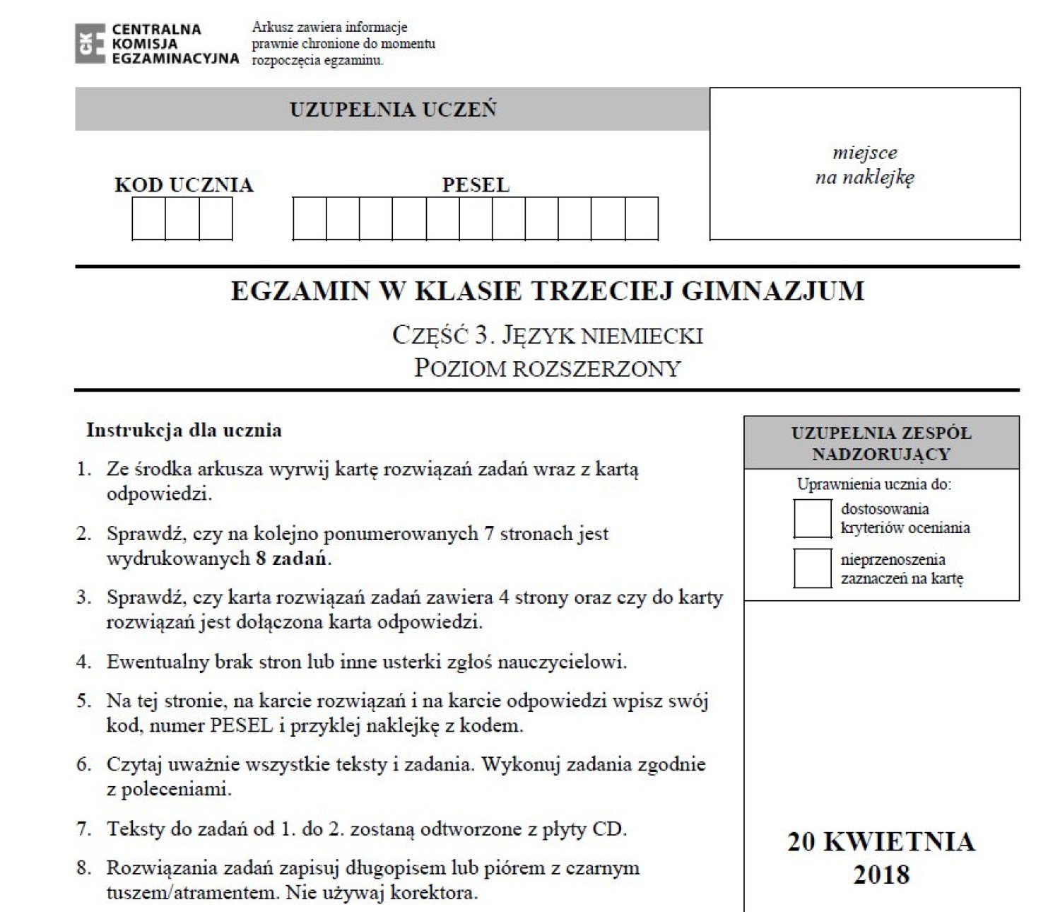 Konkurs Kuratoryjny Z Języka Niemieckiego Testy
