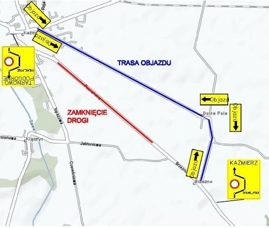 Z uwagi na prace remontowe droga Kaźmierz - Tarnowo Podgórne w ciągu kilku dni będzie zamknięta dla ruchu pojazdów