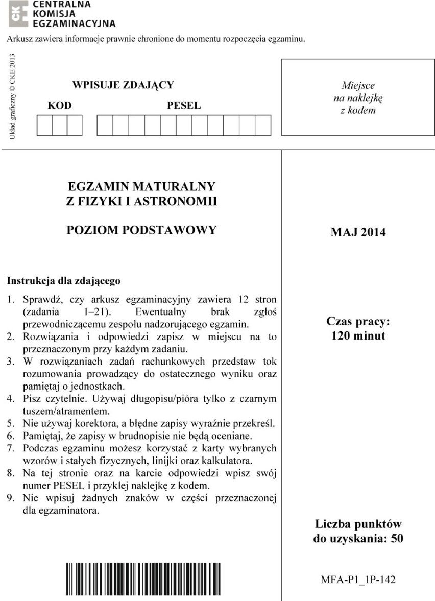 Matura 2014 fizyka i astronomia - poziom podstawowy  [ARKUSZ...