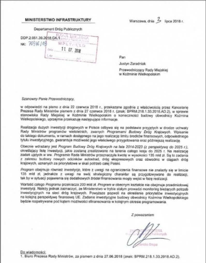 Ministerstwo Infrastruktury radzi radnym zapomnieć o obwodnicy Koźmina Wlkp. [ZDJĘCIA]