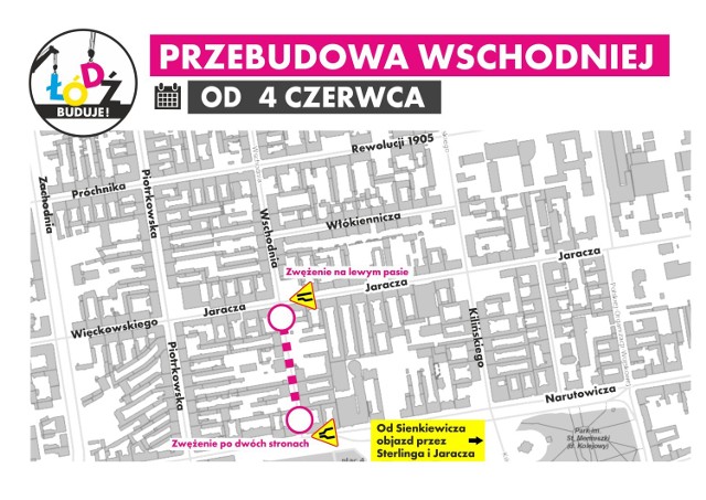 Remont ulicy Wschodniej w Łodzi. Zmiany organizacji ruchu