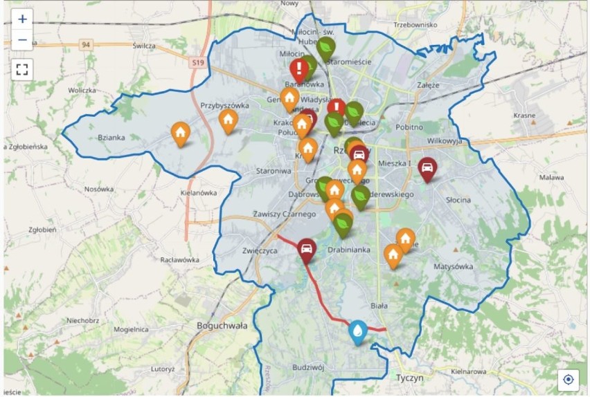 Mapa punktów zapalnych w Rzeszowie. Sprawdź, gdzie wycinają drzewa, jest smog, a chodniki mają wysokie krawężniki 