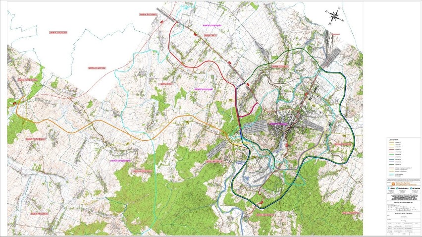 Różne warianty budowy zachodniej obwodnicy Przemyśla.