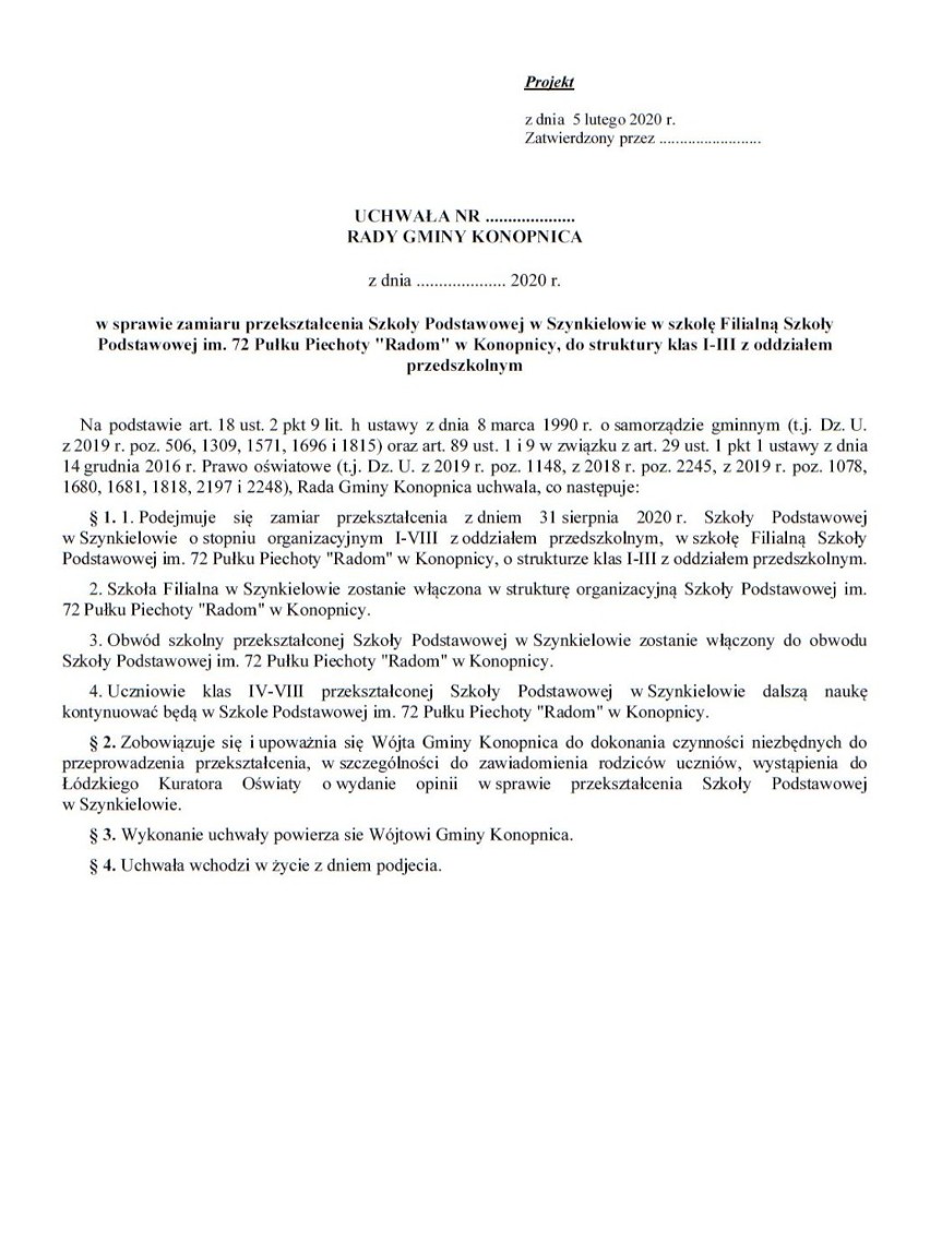 Uchwały w sprawie reorganizacji szkół zostały zdjęte z porządku obrad Rady Gminy Konopnica