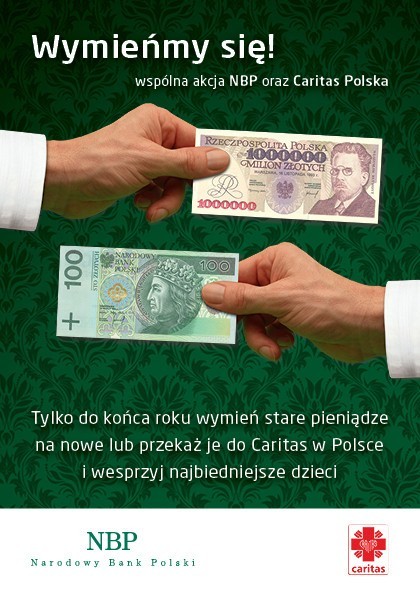 Plakat akcji wymiany zdenominowanych pieniędzy.