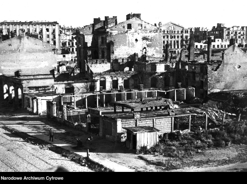 Widok ulic Warszawy - zrujnowane budynki na Powiślu (1945)