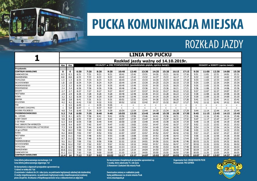 Rozkład jazdy autobusu miejskiego w Pucku