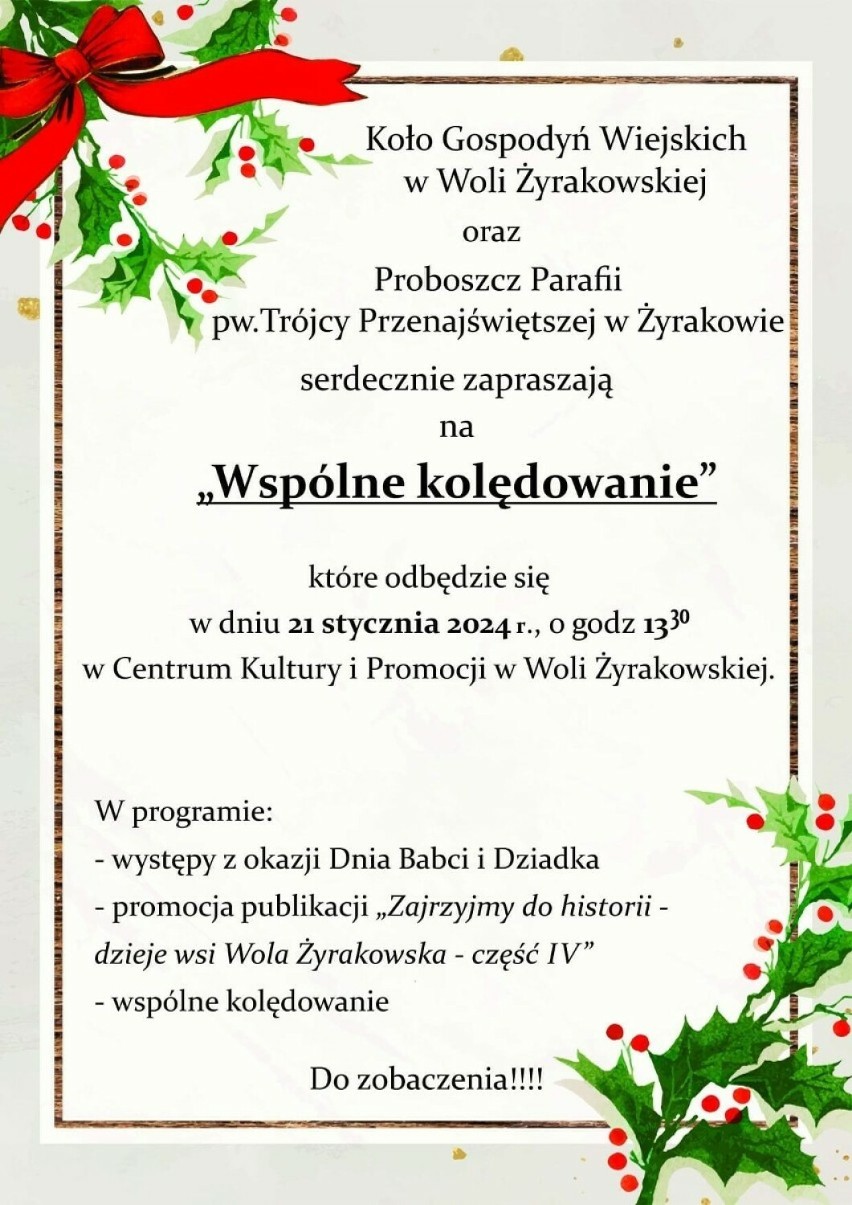 "Wspólne kolędowanie" w Woli Żyrakowskiej w niedzielę...