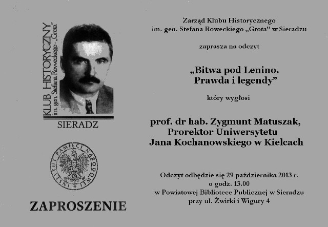 O bitwie pod Lenino w Sieradzu. To na wtorkowym odczycie